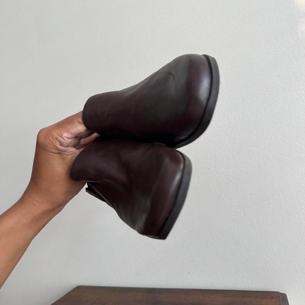 Vintage 90s brown leather mule size 9 square toe slide slip on minimal block - Picture 5 of 7